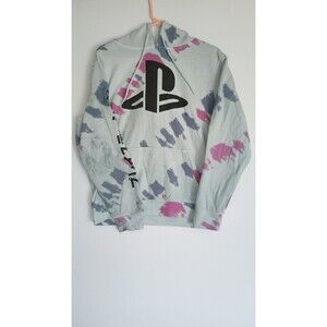 Sony Playstation Men's Tie Dye Graphic Pull Over Hoodie White Purple Pink Size M